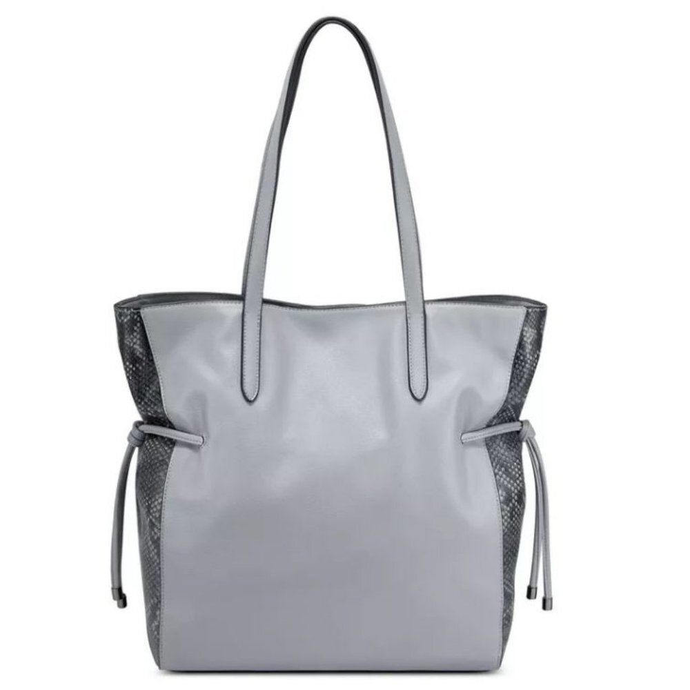 INC Michellle faux-leather side drawstring women's tote bag - GREY / SNAKE